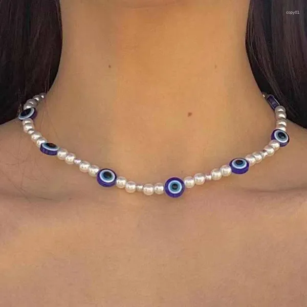 Colares de pingente Bohemian Blue Eye Imitação de Pérola Colar Punk Acrílico Personalizado Geométrico de Camada Única