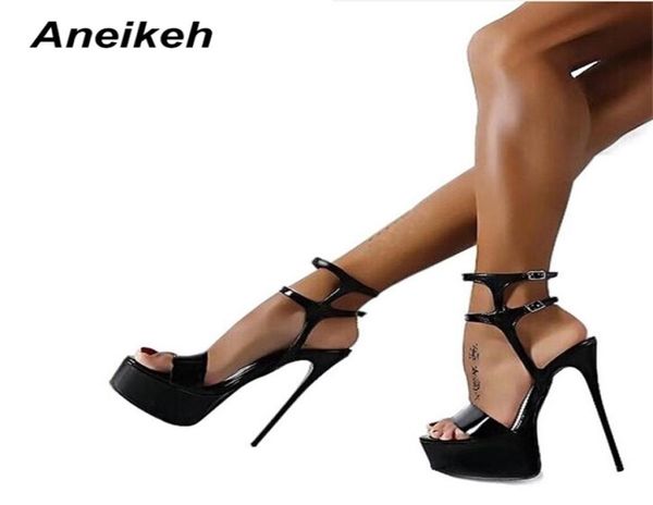 Aneikeh Fashion Peep Toe High heeled Sandals Sexy Open 16CM High Heels Party Dress Women Shoes Black Red S203261858008