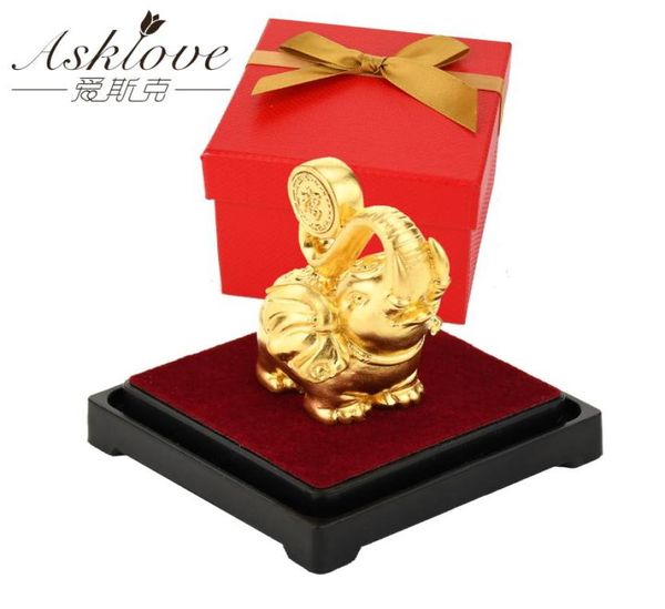 Lucky Feng Shui 24K Lamina d'oro Elefante Statua Figurine Ornamento Artigianato Raccogliere ricchezza Home Office decor T2006241200734