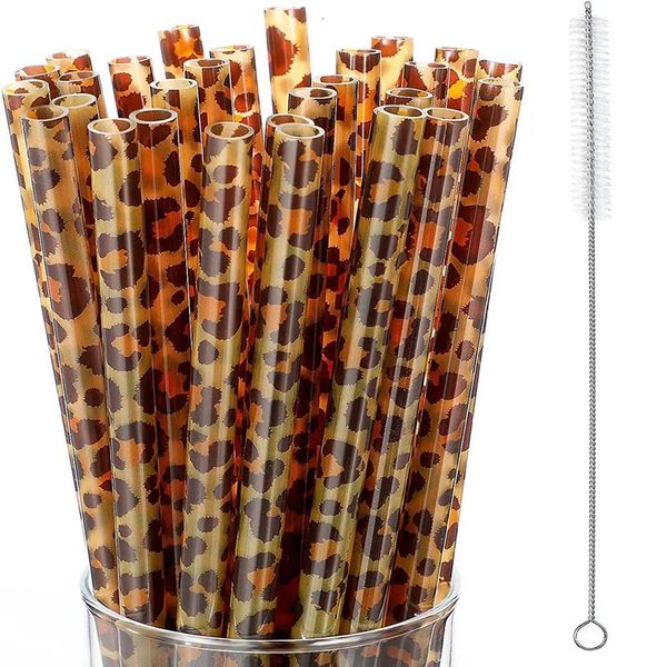 10 20 pezzi Straw di plastica leopardo Rimensione con pennello per la pulizia per tazza di bicchiere di bere barretta per 230 mm lunghe 231227 231227