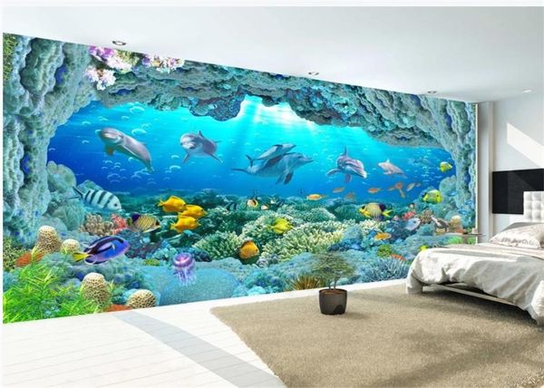 Carta da parati personalizzata per pareti Sfondi 3d per soggiorno Sfondi 3D stereo murale spiaggia TV sfondo wall6225373