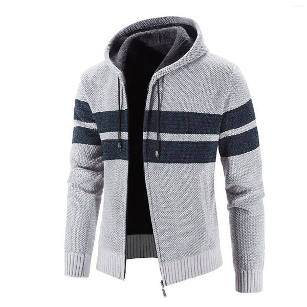 Felpe con cappuccio da uomo Sport da uomo Patchwork lavorato a maglia Felpe con zip colorate Tasche larghe Coulisse Top con cappuccio Cappotto in cardigan spesso in pile