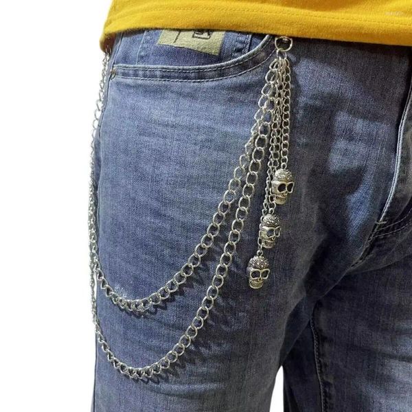 Cinture Nappa Catena con teschio in vita Goth Cintura punk multistrato in lega di zinco Portachiavi Pantaloni Jeans Uomo