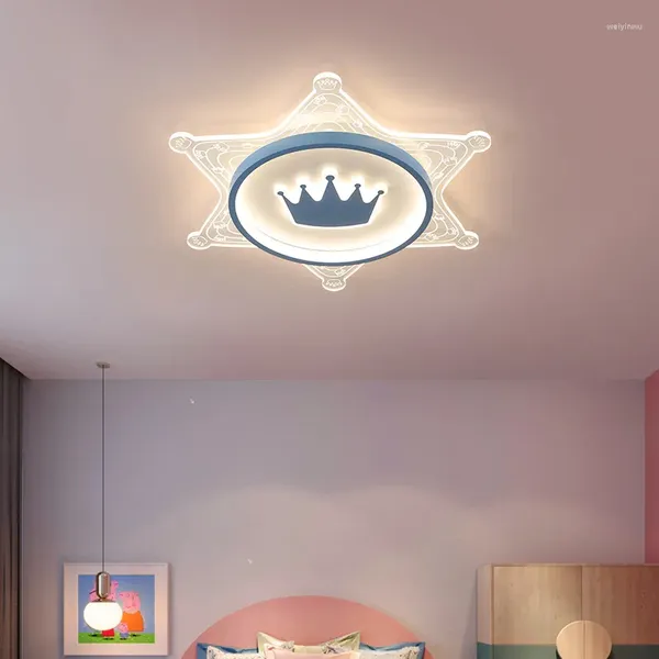 Plafoniere Semplice Moderno Creativo Decorazione della stanza dei bambini Lampada a LED Stella Corona Camera da letto per bambini Ragazza Rosa Luce di protezione degli occhi