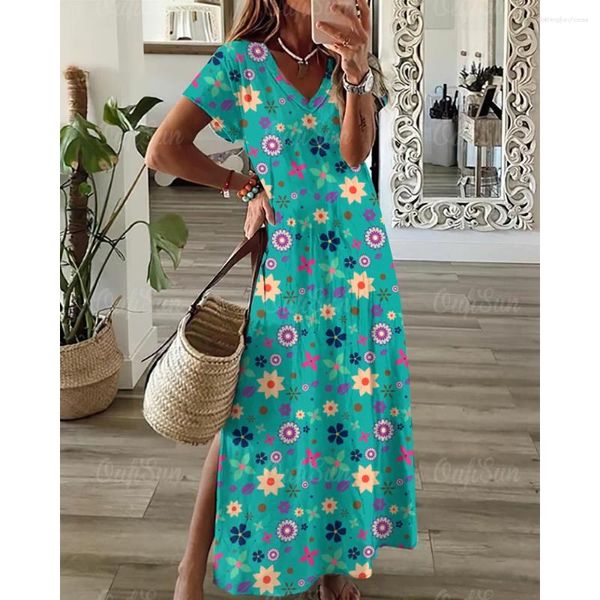 Casual Kleider Floral Print Side Slit Frauen Weibliche 2023 Sommer Elegante Party Damen Urlaub Y2k Sexy Abendkleid Tops