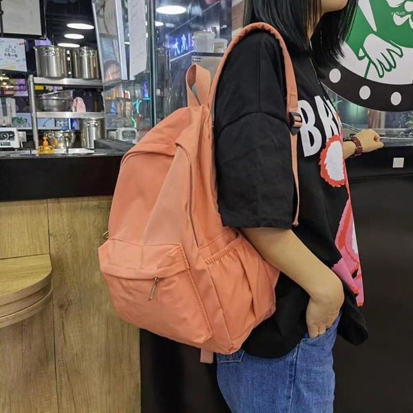Sacos escolares simples cor sólida mochilas de ombro náilon grande capacidade mochilas de viagem meninas estudante diário zíper mochilas