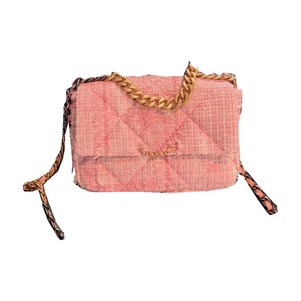 Borsa tote di lusso da donna di grande capacità Borsa a tracolla classica in tweed con patta Borsa a tracolla firmata Portafoglio trapuntato con reticolo di diamanti Portamonete Trend Valigia 26CM