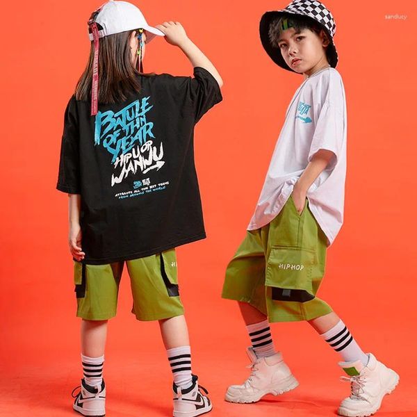 Bühne Tragen Graffiti T-shirt Shorts Kinder Ballsaal Hip Hop Kostüme Dancewear Für Mädchen Jungen Outfits Street Dance Tanzen Kleidung