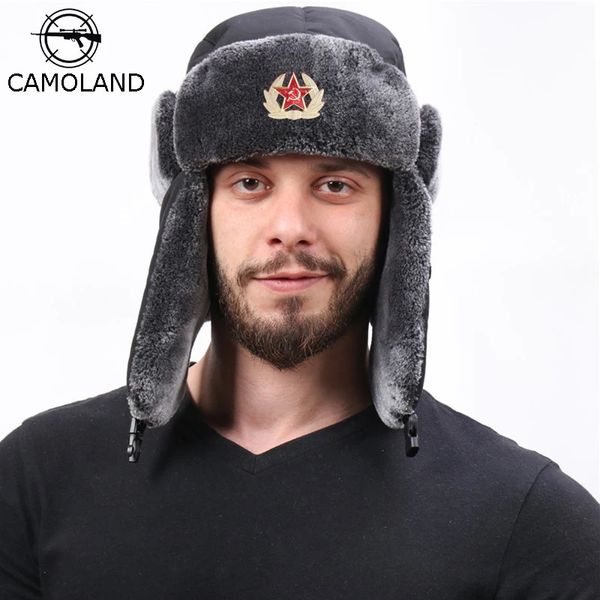 Crachá soviético Rússia ushanka chapéu de bombardeiro impermeável chapéu piloto candelabro de solo de solo de solteira de coelho de coelho de pêlo de pêlo de pêlo de neve tampa de neve 231227