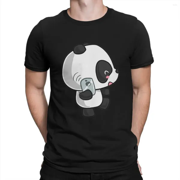 Camiseta masculina kawaii panda no telefone camiseta exclusiva anime camisa casual para adultos