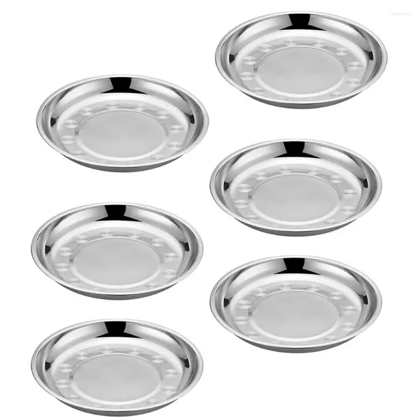 Conjuntos de louça 6 pcs disco de aço inoxidável sobremesa bandeja de armazenamento redondo design prato acampamento talheres placa mistura salada cozinha pizza festa