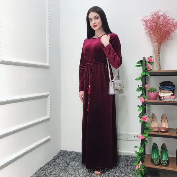 Vestuário muçulmano veludo maxi vestido abaya interior completo longo robe vestidos faixas túnica jilbab jalabiya oriente médio ramadan árabe islâmico