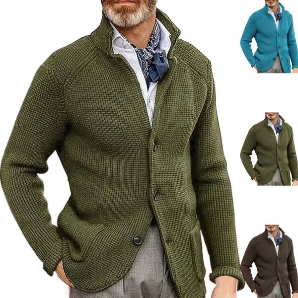Cappotto da uomo in lana con scollo verticale, maglione spesso con ago spesso 231227