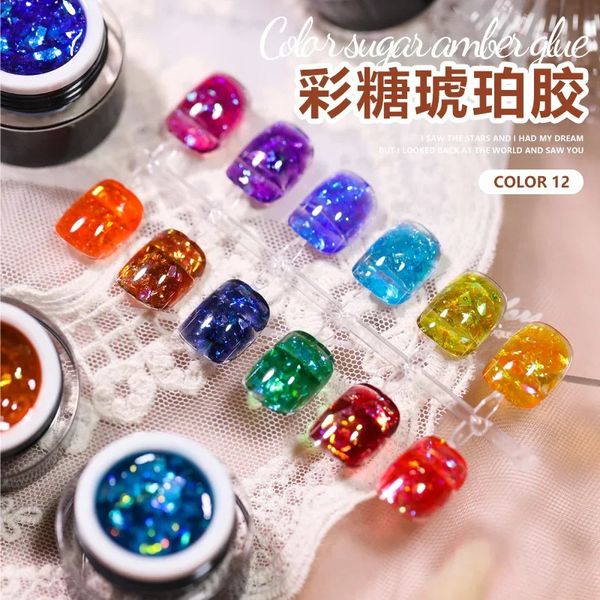 Nail art poterapy colla stelle lampeggianti stelle per smalto per occhio per unghie glitter sequestrati ambra di caramelle in resina manicure decorazione 231227