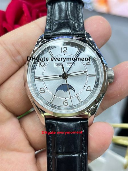 Relógios masculinos 40MM 4000E / 000A-B439 relógio mecânico automático 2460QCL / 1 movimento pulseira de couro de bezerro italiano safira aço inoxidável relógios de pulso lunares MX fábrica-50