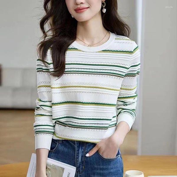 Suéter feminino coreano estilo japonês listrado doce menina chique outono camisola de malha camisas moda feminina primavera casual pulôver