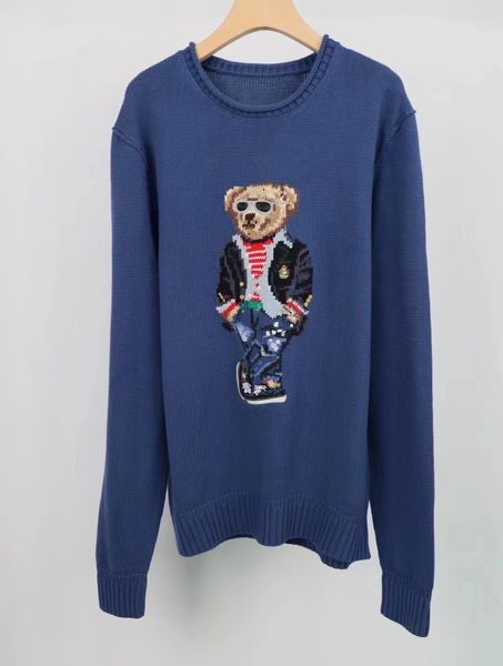 RL Designer masculino e feminino Ralph POLO Bear suéter pulôver suéter de malha de manga comprida S Bear com capuz casual estampado top de malha S-XL