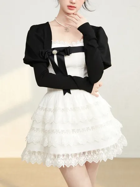 Abiti casual LOLIBOOK 2023 Primavera donna elegante abito da torta bianco femminile dolce A-LINE Mini Lady festa in pizzo coreano