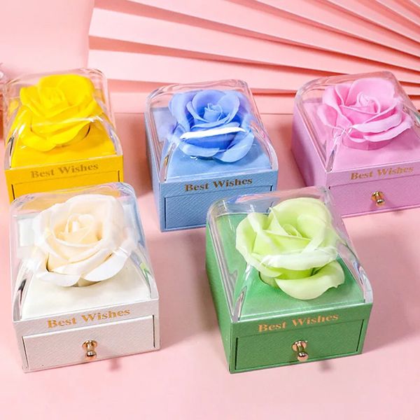 Caixa de jóias de rosa Macaron Color Ring Colar Jewelry Boxes Organizer Boxes Wedding Festive Dia dos Namorados Caixa de Presente de Flor 231227