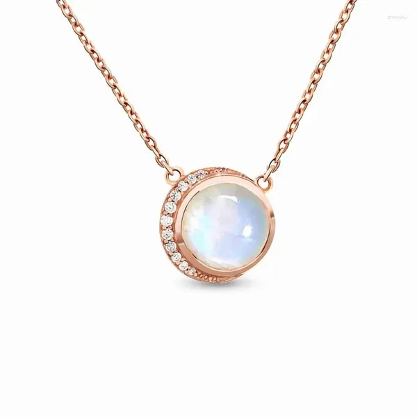 Anhänger 2023 Europäischer und amerikanischer Verkauf S925 Pure Silber Round Moonstone Anhänger Roségold Halskette Design Frauenschmuck