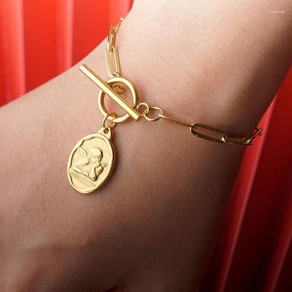 Charme Armbänder Edelstahl Engel Toggle Armband Für Frauen Gold/Silber Farbe Metall Münze Femme Acier Inoxydable
