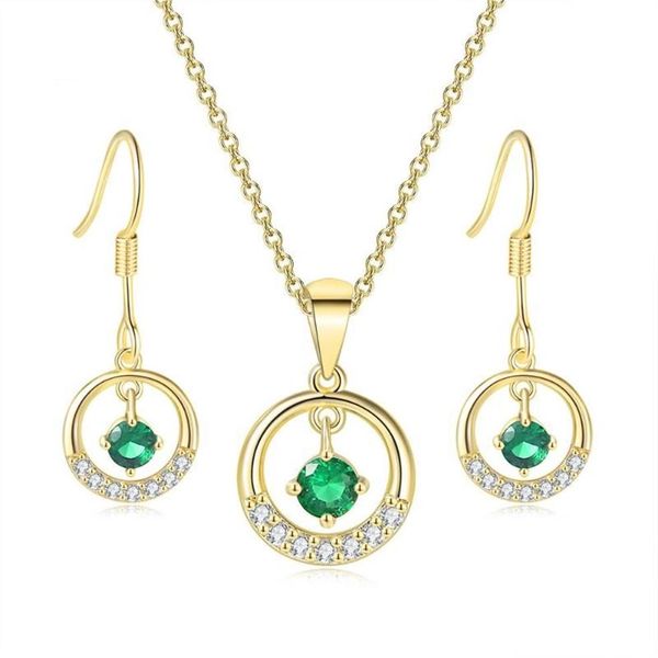 Correntes Tengtengfit Cubic Zirconia Pingente Amarelo Banhado A Ouro Colar Brincos Verde Simulado Esmeralda Moda Jóias Sets205Q