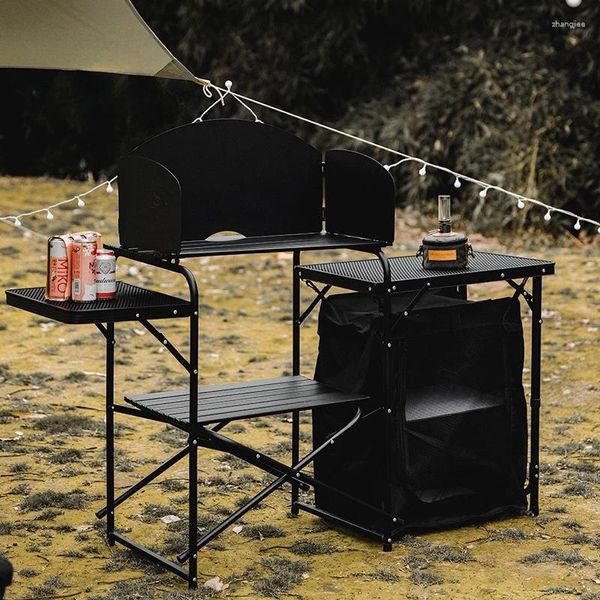 Muebles de campamento Cocina móvil al aire libre Aleación de aluminio Estante de almacenamiento plegable Mesa Camping Combinación portátil