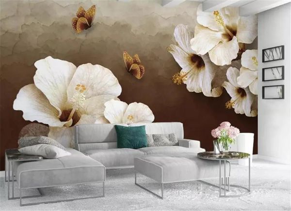 Wallpapers 3d Behang Europese Nostalgische Bloem Vlinder Behang 3d op de muur Indoor TV Achtergrond Wanddecoratie Muurschildering Behang