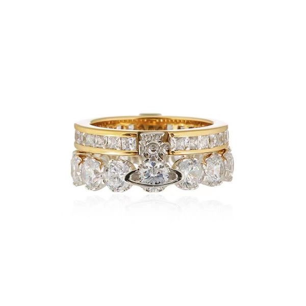 Anéis de casal prego West Queen Saturn Vivi Saturn duplo anel de coroa de diamante flash destacável com abertura dobrada ajustável noivado bijoux cjewelers