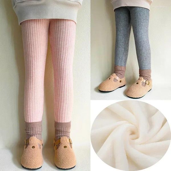 Calças quentes calças de caxemira para meninas crianças roupas mais veludo manter leggings de algodão