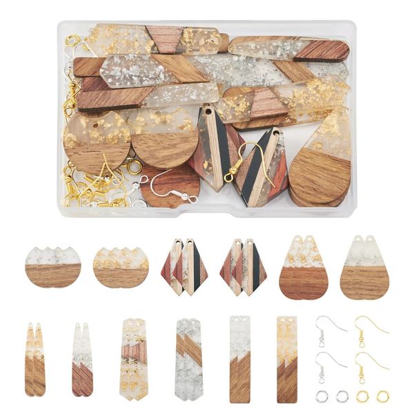 Pingentes de madeira de resina Walnut Pingants penduram encantos com ganchos de brinco de salto anéis de salto Diy Brincho de brinco artesanal de madeira Fazendo Kit 231227