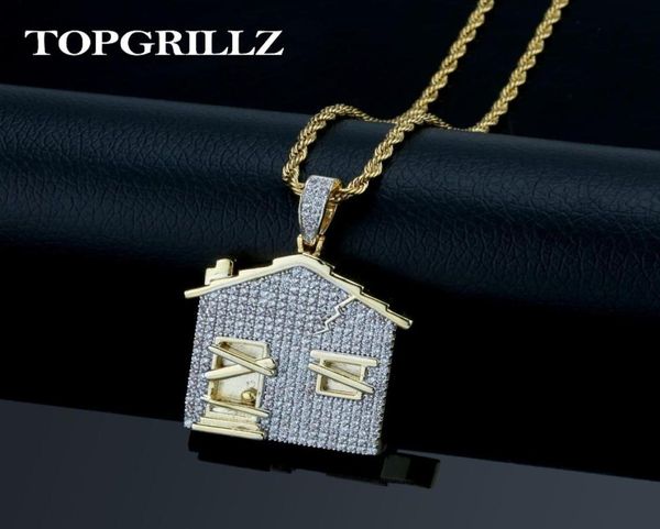 Collana con ciondolo Trap House Uomo ghiacciato Catene con zirconi cubici Materiale in rame Hip Hoppunk Oro Argento Colore Charms Gioielli J19078637262