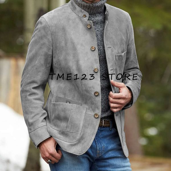 Herren Wildlederjacke Einfache lässige, einfarbige, einzelne französische Streetstyle -Mantel für Männer, die hochwertige Oberbekleidung für Männer entspricht