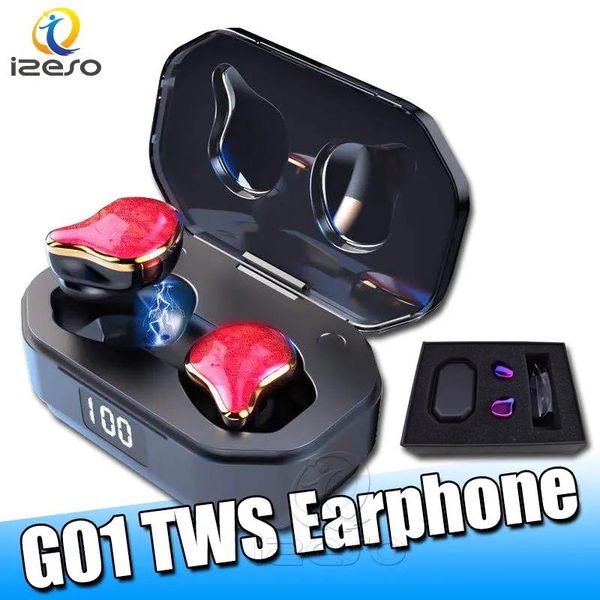 Fones de ouvido G01 TWS EARBUDOS BLUETOOTH BLUETOOTH 5.0 Toque na prova d'água