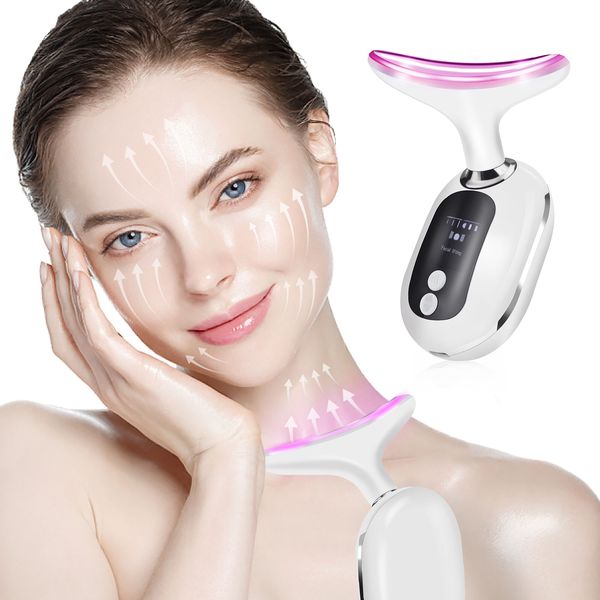 Instrumento de beleza para pescoço, luz colorida, ems, micro-corrente, levantamento e endurecimento, instrumento de beleza facial, massageador facial