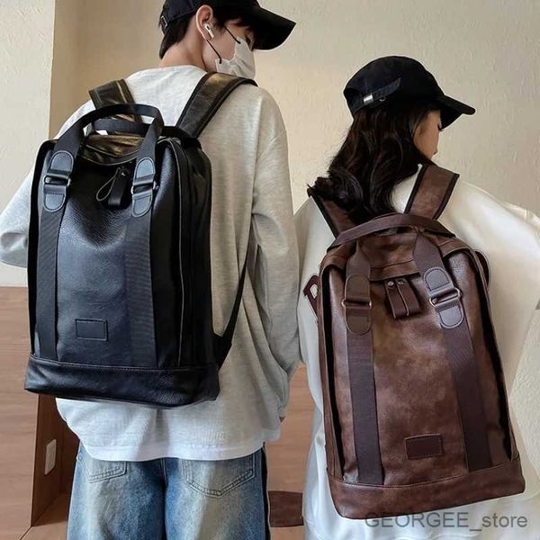 Laptop Cases Backpack Business Backpack PU Soft Leather Backpack for Men and Women College Student Schoolbag Urban Texture Travel Laptop Bag Knapsack
