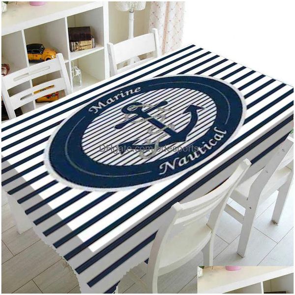 Panno da tavolo chic blu blu pattern pattern feste decorazioni per la casa nautica tovaglia tavolo tavolo panno erroof tavolpe regalo tv giping 21062 dhi24