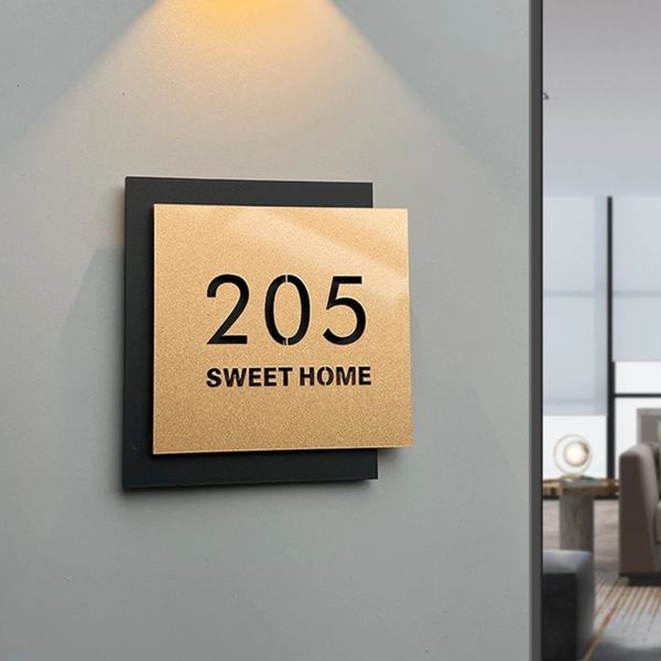 Placa de porta moderna acrílica, placa de escritório, sinalização de loja, personalizar número da casa, nome da família, endereço, letras, título 231226