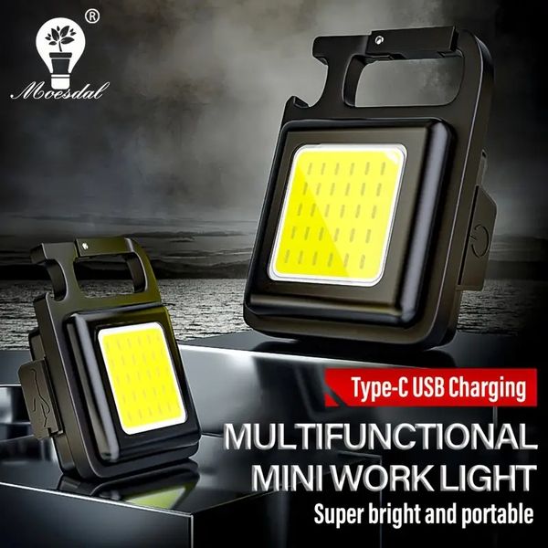 1 Stück Mini-LED-Taschenlampen, Taschen-Schlüsselanhänger-Licht, wiederaufladbare USB-Taschenlampe mit Magnethaken, Korkenzieher, geeignet für Outdoor-Camping, Angeln, Wandern