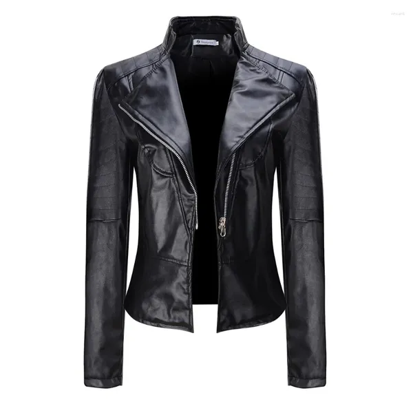 Damenjacken Winter PU Motorradjacke für Frauen Herbst Gothic Reißverschluss Modelle Slim Stand Collar Punk Oberbekleidung