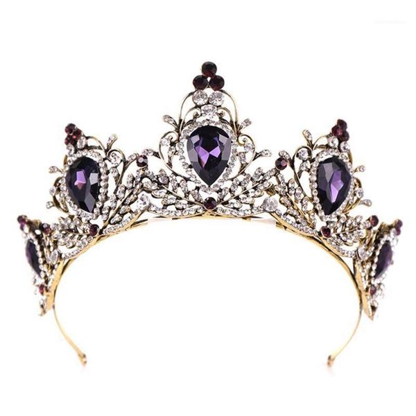 Fermagli per capelli Barrettes Viola Vintage Corona Sposa Matrimonio Tiara nuziale Fascia per capelli Cerchio Strass Pietra Charms di lusso Gioielli Glow F2326