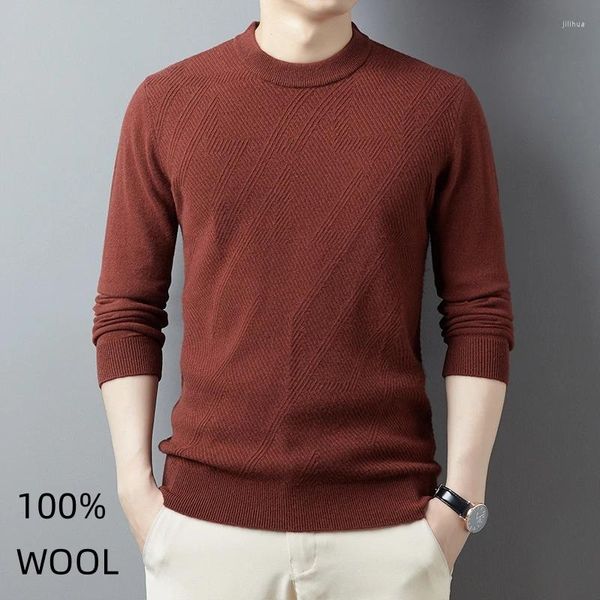 Camisolas masculinos Strip Jacquard Men Top Winter 2023 Moda Sweater de lã Red Roupa de masculino Luxurro coreano Vintage Slove de manga longa