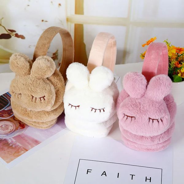 Мультфильм ребенок Kawaii Headsпонка Winter Outdoor Outdoor Rabbit Теплый ушной плюшевый плюшевый мягкий мягкий регулируемый ушной крышку для девочки 231227