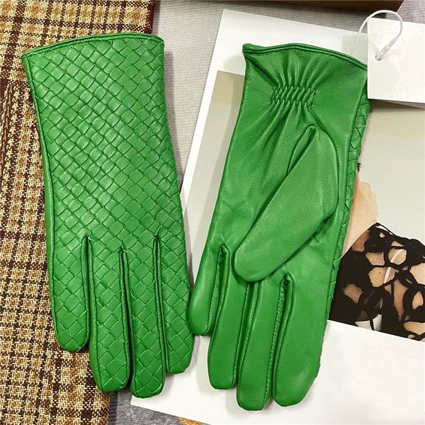 Luvas de grife de Designer para homens genuínos Bloves de luxo de moda para mulheres Brand Green Warm WhiT Knit Leather Luva