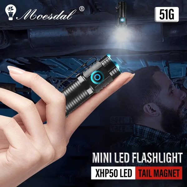 Leistungsstarke XHP50 -LED -Taschenlampe, tragbarer mini wasserdichte Haushalt kleine Taschenlampen, USB -wiederaufladbare 3 Modi -Fackel, zum Campingfischen, mit Schwanzmagneten