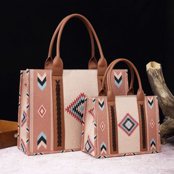 West Aztec Tote Bag Borse occidentali per donna Borse a spalla Boho Aztec Borsa a tracolla stile bohémien Borsa a tracolla per chitarra con monogramma ricamato