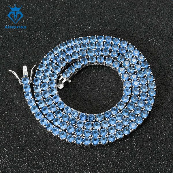 Modeschmuck Custom 4mm Ice Seltene Blau vereisere Moissanite Sier Tennis Männer Ketten Halskette