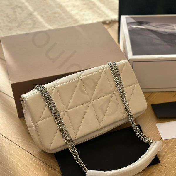 Borsa di design a catena d'argento di alta qualità Large Flap Luxurys borse da 26 cm Brand Bags Crossbody Borse New Fashion Woman Borse da sera bianco con scatola con scatola