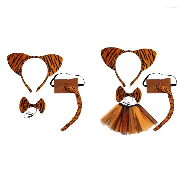 Haarschmuck Halloween Tigerkostüm Set Ohren Stirnband Fliege Schwanzrock 3/4