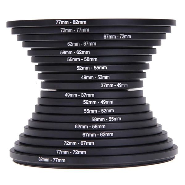 18pcs Filtro de lente de câmera Step Up Down Ring Adaptador de metal para todos os DSLR 3782 8237mm Kit de conjunto de montagem 231226